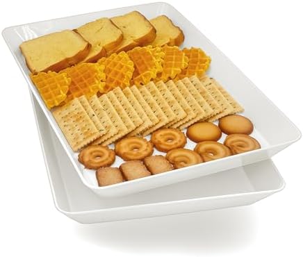 Serving Tray Platter, 2 Pcs Food Tray for Veggie Fruit Snack Dessert Cookie Cheese, Food Trays for Party Supplies Display, Plastic Platters for Serving Food, Large White Trays, BPA Free