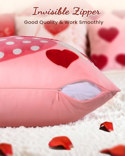 Valentines Pillow Cover 18x18 Inch - Embroidered Valentines Day Colorful Hearts Design Throw Pillow Cover Decorations Soft Cushion Case Home Decor for Couch, Sofa, or Bed(1 Pack)