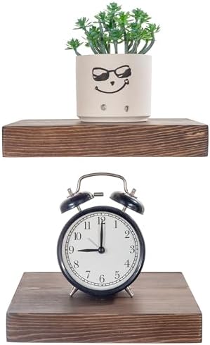 BGMG Small Wood Floating Shelves 8 inch Set of 2, Rustic Wooden Wall Mount Shelves for Bathroom Living Room Bedroom Kitchen Farmhouse -8x6.7x1.25 inch- Dark Walnut
