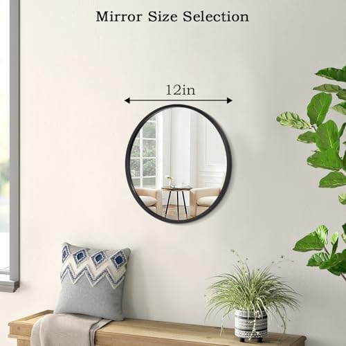 AOAOPQ Mirror for Wall Small Round for Bathroom Entryway Living Room Hallway Matte Frame Tempered Glass Mirrors Anti Rust Hangs Tempered Glass for Bedroom Entry Dining Room Black