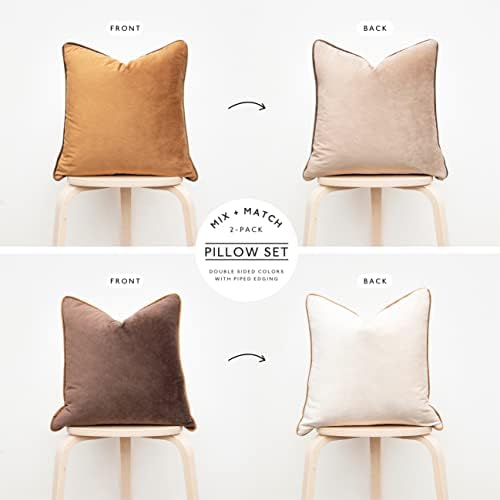 MONDAY MOOSE Decorative Throw Pillow Covers Cushion Cases, Set of 2 Soft Velvet Modern Double-Sided Designs, Mix and Match for Home Decor, Pillow Inserts Not Included (18x18 inch, Brown/Beige)