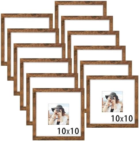 Picrit 10x10 Picture Frame Set of 12, Modern Gallery Wall Frames, Brown