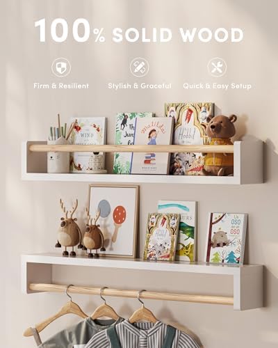 G&W Gruwald Nursery Book Shelves, Set of 3, Wall Bookshelf, Book Shelf for Kids Rooms, Wall Book Shelves for Bedroom Kids, Floating Shelf, Nursery Decor (White, 23 Inches)