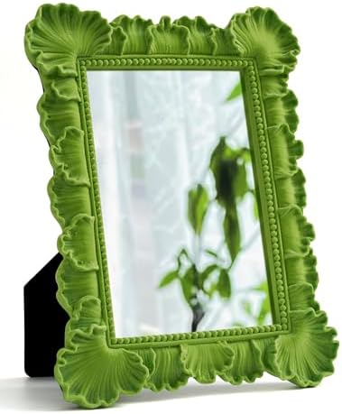Framed Small Vanity Mirror for Dresser Nightstand Decor,Lawn Green | 9.8x7.7",Soft Velvet-like Touch,Leaf,Gallery Wall Mirror for for Women Mom Best Friend Housewarming New Apartment Dorm Decor
