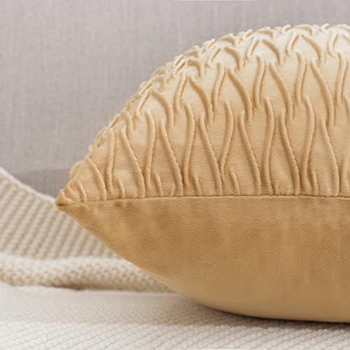 MADIZZ Set of 2 Super Soft Velvet Decorative Throw Pillow Covers 26x26 inch Khaki Square with Texture Luxury Style Cushion Case European Pillow Shell for Sofa Bedroom