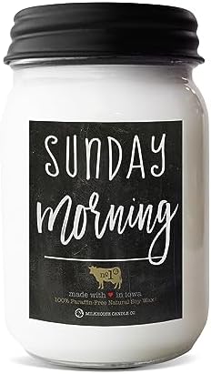 Milkhouse Sunday Morning Soy Candle, 13 oz Mason Jar, 70+ Hr Burn