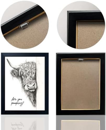 Funny Highland Cow Bathroom Wall Art - Rustic Farmhouse Wall Decor with Humorous Are You Pooping Canvas Print, Cute Animal Canvas Art for Restroom - Black Framed Cow Pictures Wall Decor Ready to Hang 16"x20"