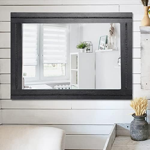 AAZZKANG Wood Framed Mirror Rectangular Mirrors for Wall Black Large 26"x18" Decorative for Bedroom Living Room Bathroom Home Entyway Hanging