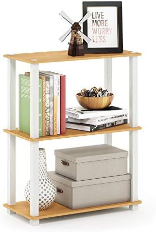 Furinno TURN-S-TUBE Storage Shelves, 3-Tier Book Shelf, Corner Shelf, Toolless Open Shelves, for Organization and Storage, Living Room, Garage, Home Office, Beech