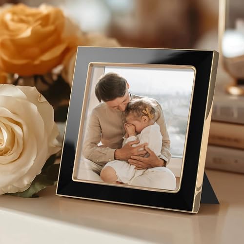 eletecpro 4x4 Enamel Picture Frame with Real Glass Cover, Black, 1-Pack