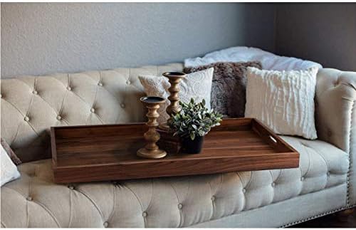 32"x 18" Extra Large Rectangle Solid Black Walnut Wood Ottoman Tray