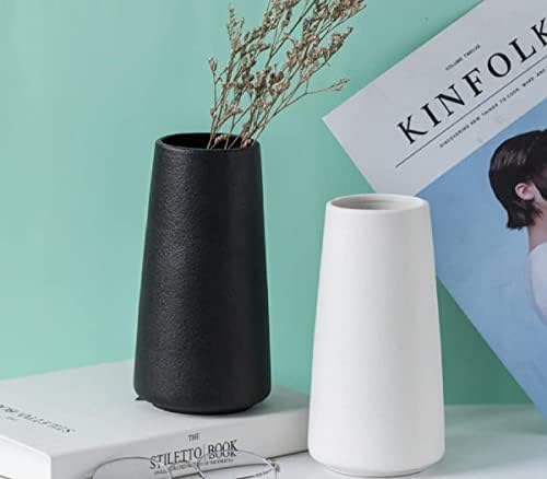 Black Ceramic Vase - Modern Flower Vase for Home Decor - Cute Vase for Pampas Grass - Desk Aesthetic Room Decor- Farmhouse Decor - Living Room - Dining Table - Office - Kitchen Shelf