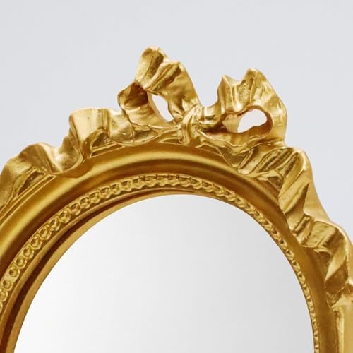 Bitray Vintage Wall Mirror Decorative Hanging Mirror 4.2" Dia Small Gold Round Wall Mirror | 1Pcs 4.2" Dia丨Small Gold Round Wall Mirror丨Baroque Style丨Small Makeup Desk Mirror丨For Bedroom Bathroom Tabletop Wall Decor