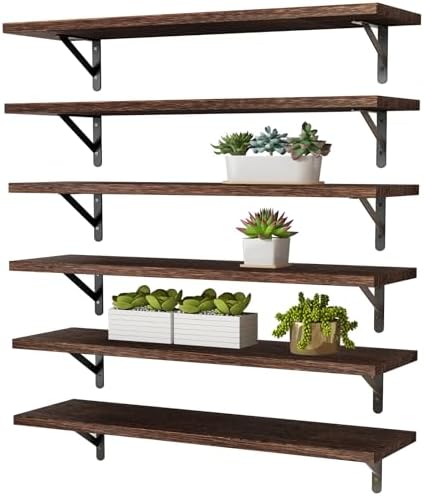 YGEOMER 23.6in Floating Shelves for Wall Home Decor, Wood, Brown, Set of 6