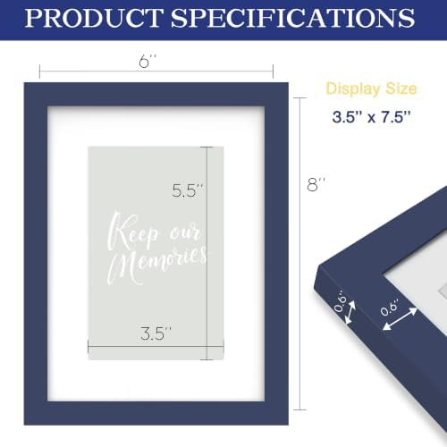 An&He 6x8 Picture Frame with Mat, Deep Blue Photo Frame for Wall & Tabletop Display, Holds 5.5x7.5 or 3.5x5.5 Photos, Gallery Wall Frame for Home Décor