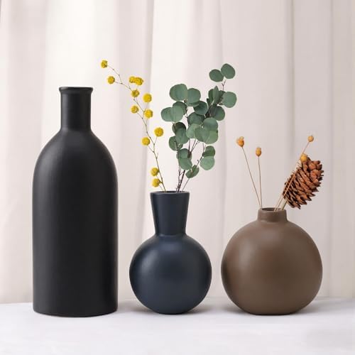 Small Ceramic Vase Set of 3, Boho Modern Flower Vase Room Decor, Farmhouse Decor, Vases for Your Kitchen, Bathroom, Bedroom, Living Room, Office&Shelf Centerpiece Table Decorations Multicolor - 346