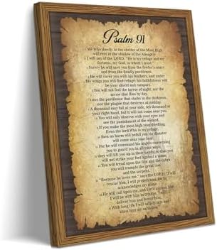 Bible Verses Wall Decor Vintage Psalm 91 Wall Art Framed 12x16 Inch | Christian Spiritual Canvas Prints, Faith Paintings, Serenity Prayer Religious Scripture Artwork for Church Prayer Room