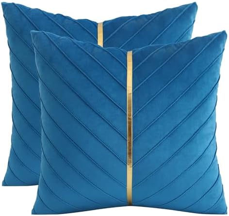 Velvet Throw Pillow Covers 24x24 Pack of 2 Gold Decor Lake Blue