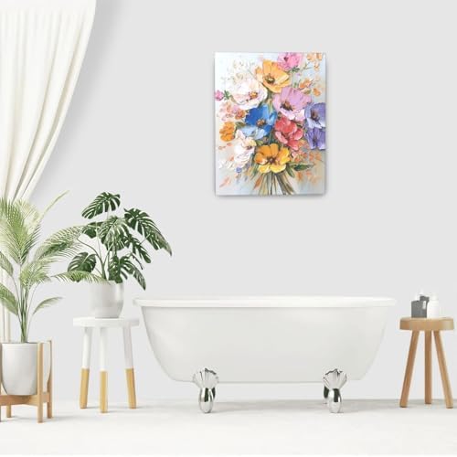 Crekviy Colorful Flower Wall Art Floral Wall Decor Country Wildflower Canvas Prints Painting Botanical Pictures Decoration for Bathroom Bedroom Living Room Framed Artwork Girls Gifts 16"x20"
