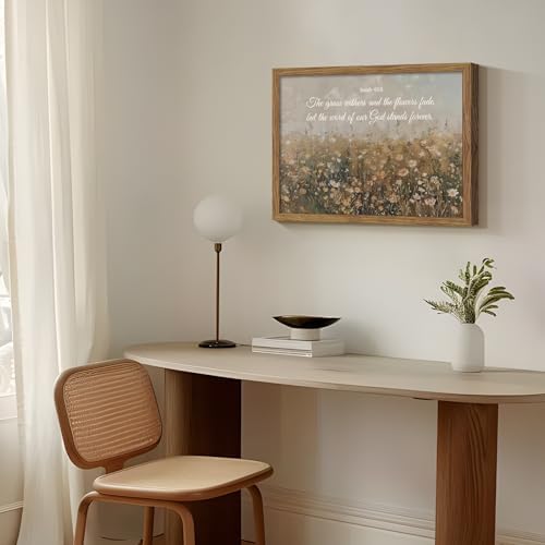 Framed Bible Verse Wall Art Wildflower Meadow Pictures Decor 12x16 Inch | Nature Landscape Bathroom Oil Painting Canvas Prints, Religious Scripture Artwork For Living Room Bedroom