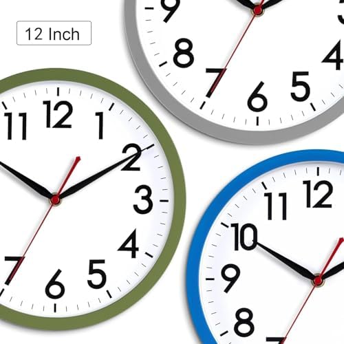 AKCISOT 12 Inch Wall Clock, Silent Battery Operated Analog Clock, Blue | Office | Kitchen | Living Room | Classroom | Easy-to-read Numbers