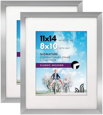 Americanflat 11x14 Picture Frame 2-Pack - Matted to 8x10 - Silver