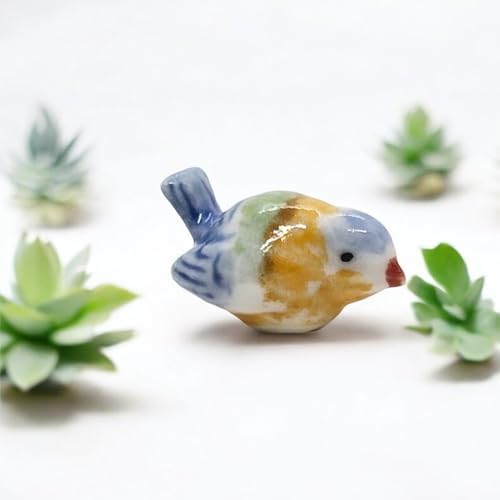 WitnyStore Tiny ½ Inch Multicolor Tit Bird Figurine - Miniature Hand Made Painted Ceramic Birds Aves Colorful Porcelain Feathered Animals Cute Decorative Collectible Figures Home Décor Gifts