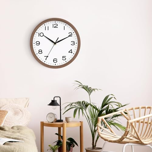 AKCISOT 8 Inch Wall Clock, Silent Battery Operated Analog Clock, Walnut | Small Size | Bedroom | Office | Kitchen | Bathroom | Classroom | Modern | Easy to Read