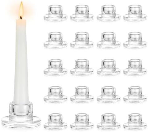 Hewory Glass Taper Candle Holders Bulk, 20 PCS Clear Candlestick Holders