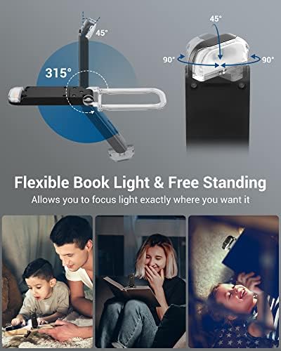 DEWENWILS Book Reading Light with Cilp, LED Clip on Book Light for Reading in Bed, USB Rechargeable Eye Care Book Lamp for Kids, Bookworms,2 Brightness Levels (Black)