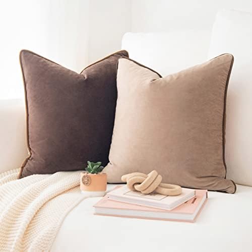MONDAY MOOSE Decorative Throw Pillow Covers Cushion Cases, Set of 2 Soft Velvet Modern Double-Sided Designs, Mix and Match for Home Decor, Pillow Inserts Not Included (22x22 inch, Brown/Beige)