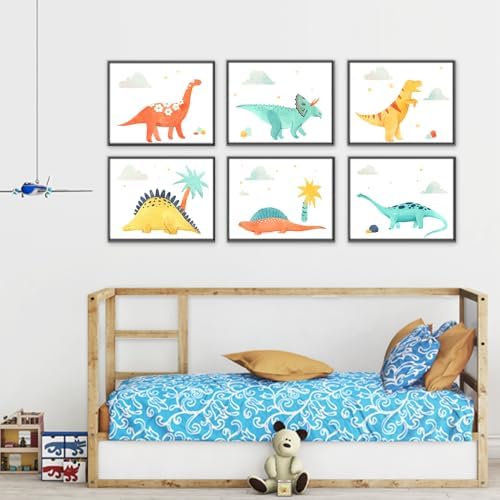 Dinosaur Wall Decor Art Prints (Set of 6) - Unframed - 8x10s | Educational Prehistoric Decor for Kids' Rooms | Wall Decor for Boys and Girls Bedrooms or Nurseries | Bathroom Pictures Wall Decor
