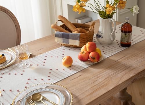Caflife Boho Table Runner 13 x 60 Inch Long Natural Cotton Woven Runner with Tassels for Home Dining Table décor, for Modern Farmhouse Decor Coffee Table Runner, Rust and Beige