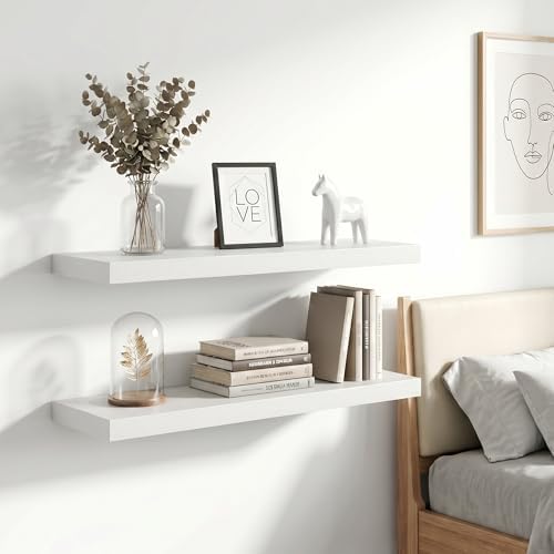 Vivelove 12 Inch Floating Shelves Wall Mounted for Display, 6.5 Deep Duty Shelves with Invisible Brackets for Living Room,Bedroom,Kitchen, Bathroom Storage & Decor,12" Wx6.5 Dx1.4 H - White