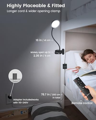 Glocusent 5W Desk Lamp with Remote, 3 Colors & 5 Brightness Reading Lights