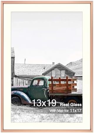 Golden State Art 13x19 Rose Gold Aluminum Frame, Real Glass, Mat Fits 11x17