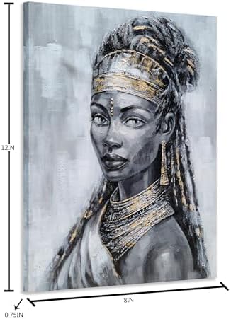 Yihui Arts Timeless African Queen Hand-Painted Textured Art Black & Gold Elegance for Sophisticated Spaces