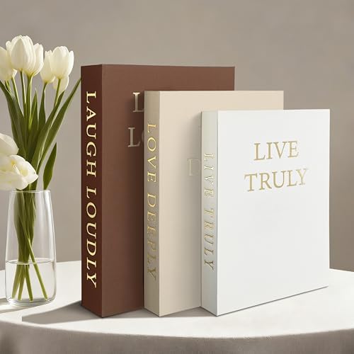 Aesthetic Decorative Books, Set of 3 Linen Faux Books for Decoration