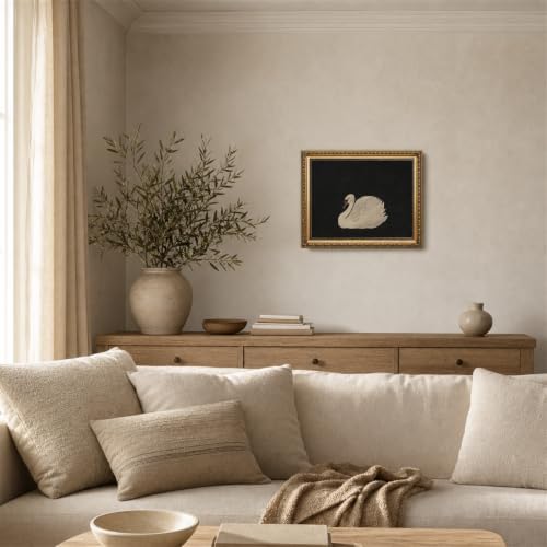 Mrysuart Vintage Gold Framed Wall Art Swan Canvas Art Prints for Wall Decor | Classic Vintage Artwork White Swan Painting Animal Pictures for Living Room Bedroom Bathroom 16x24in