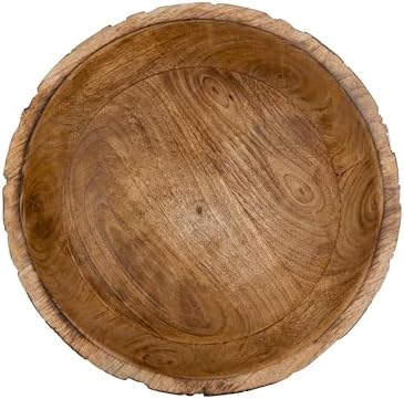 Natural Wooden Tray, Serving Bowl for Salad, Veggies and Fruits, Large Deep Tray for Family, Party (Bowl with Leaf Carving)