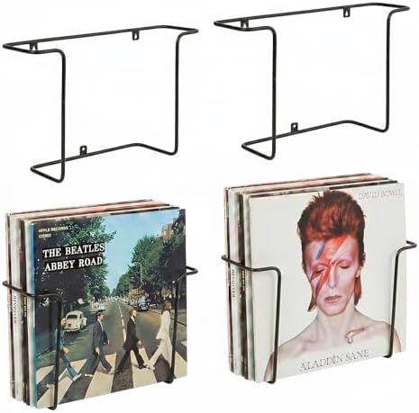 MyGift Set of 4 Black Metal Wire Vinyl Record Display Shelves, Wall Mount