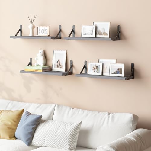 YGEOMER 16.5in Floating Shelves for Wall Home Decor, Wood, Grey, Set of 6