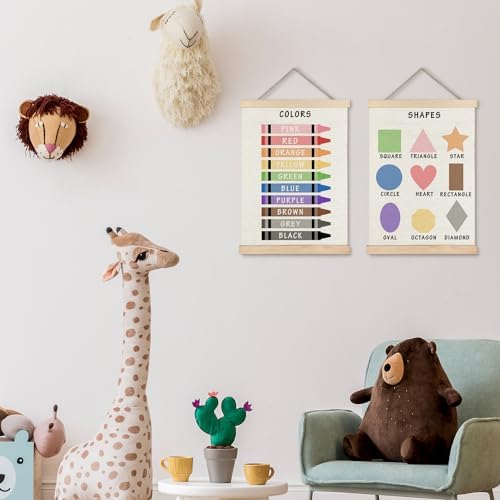 Supwhd Shapes Colors Posters for Classroom Wall, Shapes Colors Learning Poster Hanger Frame Wall Decor for Classroom Nursery Kids Room Playroom Preschool Decor, 12x16 Set of 2