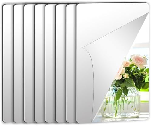 JUNEBRUSHS 8 Pack Self Adhesive Acrylic Mirror, 4X 6 Inch Mirror Tiles | Flexible Plastic Mirrors Sheets Wall Stickers,2MM Thick Mirrors,Frameless Small Mirror