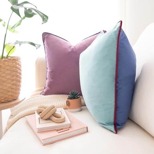 MONDAY MOOSE Decorative Throw Pillow Covers Cushion Cases, Set of 2 Soft Velvet Modern Double-Sided Designs, Mix and Match for Home Decor, Pillow Inserts Not Included (20x20 inch, Purple/Blue)