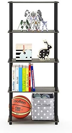 Furinno TURN-N-TUBE Storage Shelves, 5-Tier Book Shelf, Corner Shelf, Toolless Open Shelves, for Organization and Storage, Living Room, Garage, Home Office, French Oak