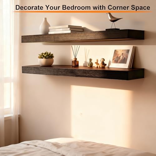 Floating Shelves for Wall,Wall Shelves for Decor Storage,Display Shelving 24 inch Set of 2,Wall Mounted Wood Shelf for Bedroom,Living Room,Bathroom,Kitchen,Brown (2pcs,Brown)