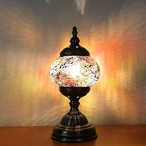 SILVERFEVER Handcrafted Mosaic Turkish Lamp Moroccan Glass Table Desk Bedside Light Bronze Base with E12 Bulb (Calm Pastels)