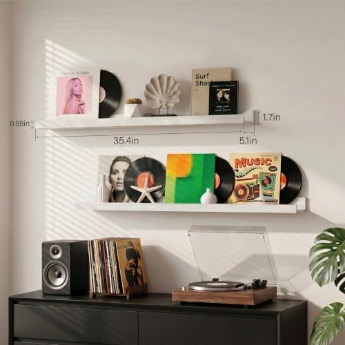 White Picture Ledge Shelves, 36 Inch Long Floating Shelf Set of 2