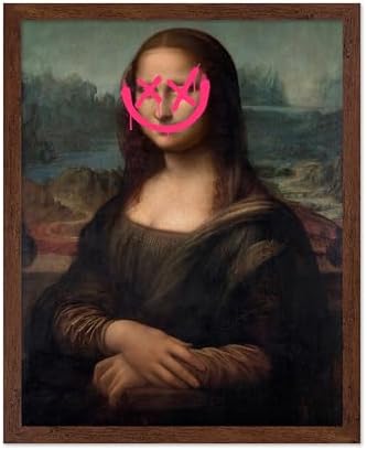 Poster Master Mona Lisa Painting Poster - Smile Face Print - Altered & Pop Art - Defaced Art - Gift for Men & Women - Minimal Decor for Office, Bedroom or Living Room, 11x14 Brown Framed